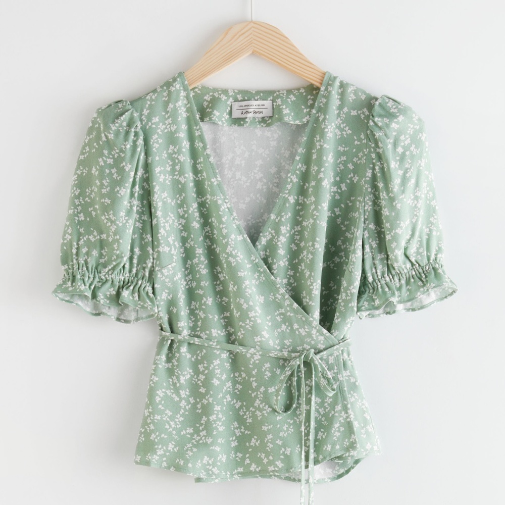 & Other Stories Puff Sleeve Wrap Blouse Sz 0
